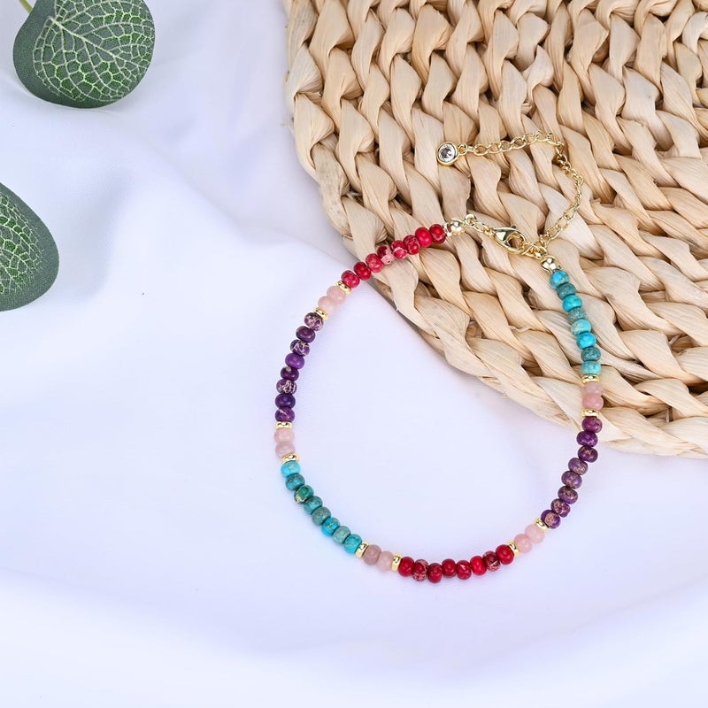 Wremily Natural Stone Beaded Anklets Bracelets for Women Handmade Beaded Anklet Bracelet Waterproof Boho Beads Ankle Bracelet Adjustable Summer Jewelry - Image 5